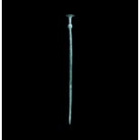 Near Eaastern Bronze Luristan Poppy-Headed Pin 1250-600 BC. A slender tapering shank with bulb and