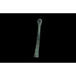 Viking Bronze Key 9th-11th century AD. A cast flat-section shank with two raised teeth to each face,