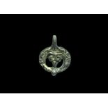 Viking Gilt-Bronze Openwork Pendant 9th-12th century AD. A cast bifacial crescentic pendant with