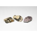 Geological Brazil Megnetite, Amethyst and Black Tourmaline Mineral Specimen Group A group of three