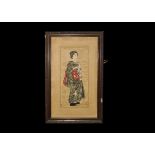 Japanese Paint on Silk Geisha Portrait