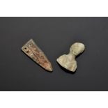 "1st-10th century AD. A mixed group comprising: a Roman lead female bust with slender neck and
