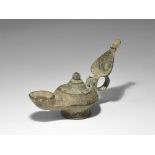 Roman Oil Lamp with Leaf-Shaped Reflector