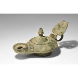 Roman Oil Lamp with Leaf-Shaped Reflector