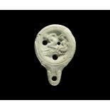 Roman Ceramic Oil Lamp with Erotic Scene