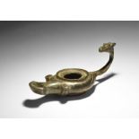 Roman Oil Lamp with Horse Head Handle