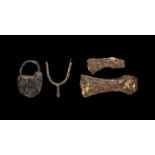 Medieval Iron Axe Head and Other Items Group