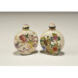 Chinese Style Enamelled Ceramic Snuff Bottle Pair