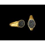 Roman Gold Ring with Hippocampus Intaglio
