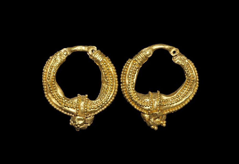 Eastern Greek Gold Granulated Earrings