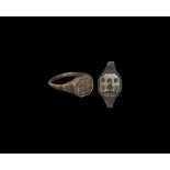 Post Medieval Bronze 'HGS' Over Trees Signet Ring