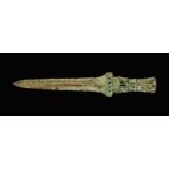 Chinese Style Bronze Dagger with openwork Handle