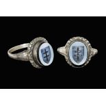 Antique Silver and Glass Intaglio Ring with Patriarchal Cross