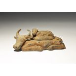 Chinese Reclining Bull Lidded Vessel