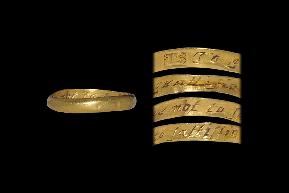 Post Medieval Gold 'To Grattifie not to Sattisfie' Posy Ring