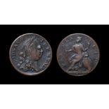 English Milled Coins - George III - 1775 - PAX Evasion Halfpenny