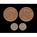 World Coins - USA - 1851 and 1853 - Large 1 Cent and 3 Cents group [2]