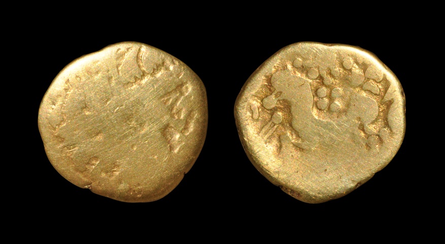 Celtic Iron Age Coins - Gallo-Belgic - Bellovaci - Broad Flan Left Type Gold Quarter Stater