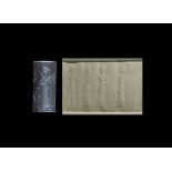 Western Asiatic Old Babylonian Cylinder Seal with Shamash and Lamma Goddess