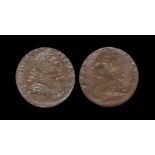 English Milled Coins - George III - 1770-1775 - Evasion Obverse Brockage Halfpenny