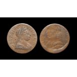 English Milled Coins - George III - 1771-1775 - Evasion Obverse Brockage Halfpenny