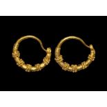 Greek Gold Wirework Ornamented Earring Pair