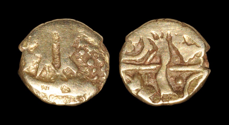 Celtic Iron Age Coins - Belgae - Hampshire Thunderbolt Gold Quarter Stater