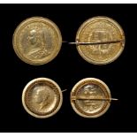 English Milled Coins - George IV and Victoria - Shilling and Halfcrown Coin Brooch Group [2]