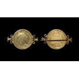 English Milled Coins - George III - 1814 - Gilded Bank Token Brooch
