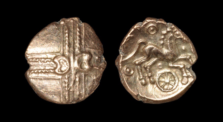 Celtic Iron Age Coins - Catauvellauni - Addedomaros - Crescent Cross Gold Stater