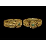 Byzantine Gold Filigree Openwork Bracelet with Emerald