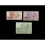 World Banknotes - Brasil - 1994 ND Issue - 1, 5 and 10 Reals Group [9]