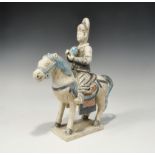 Chinese Blue-Glazed Processional Horseman Figurine