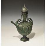 Islamic Style Calligraphic Ewer with Silver Inlay