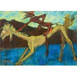 Marcel Janco 1895 - 1984 Don Quixote Oil on cardboard  Signed  35X50 cm