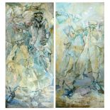 Gershon Knispel b. 1932 Diptych: Song of Songs Oil on canvas 1960 Signed and dated  242X111 cm each