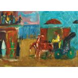 Nachum Gutman 1898 - 1980 Carriage in Tel Aviv Oil on canvas  Signed he authenticity of the painting