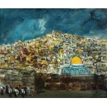 Izhak Frenkel - Frenel 1899 - 1981 Prayers at the Western Wall Oil on canvas  Signed  46X55 cm