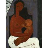 Michael Argov 1920 - 1982 Mother and Child Oil on canvas 1949 Signed and dated  73X60 cm