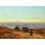 Ludwig Blum 1891 - 1975 Dead Sea Landscape with Camels Oil on canvas  Signed and dated  55X75 cm