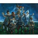 Yosl Bergner b. 1920 Village Band and a Clown Oil on canvas  Signed. Signed and titled on the