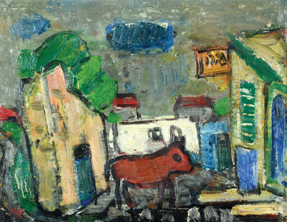 Menachem Shemi 1897 - 1951 A Road with a Hotel in Safed Oil on canvas 1951 Signed Provenance: