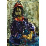 Ruth Schloss 1922 - 2013 Girl in purple Oil on canvas 1965 Signed and dated  92X65 cm