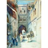 Anna Rychter May 1865-1955 Alley in Jerusalem Watercolor on paper  Signed and described Jerusalem