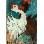 Marcel Janco 1895 - 1984 Roosters Oil on cardboard  Signed  50X35 cm