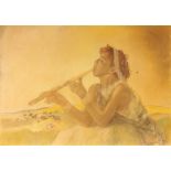 Abel Pann 1883 - 1963 David Playing the Flute Pastel on paper  Signed  52X73.5 cm