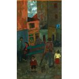Gregoire Michonze 1902 - 1982 Figures in the village, Oil on wood  Signed.  Provenance: Nechama &