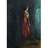 Armin Glatter 1861 - 1916 A girl and a broom oil on canvas  Signed.   70X50 cm,