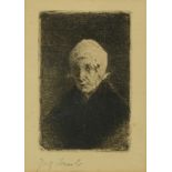 Jozef Israels 1824 - 1911 A woman, Etching on paper  Signed.   20X15 cm,