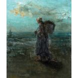 Jozef Israels 1824 - 1911 A Girl by the Shore Oil on canvas  Signed. Signed on the reverse.